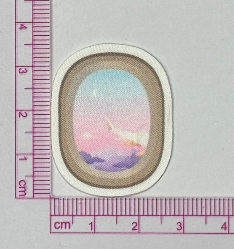 Airplane Window Patch – Sunset Sky View - with ruler for scale