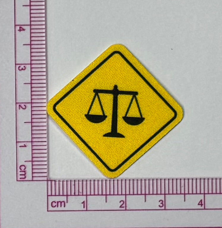 Scales of Justice Road Sign Patch – Law Student - with ruler for scale