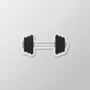 Black and white dumbbell icon fabric patch