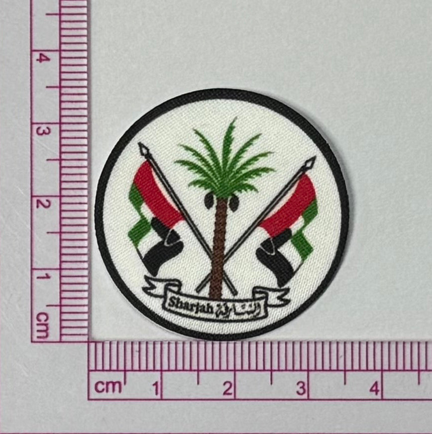 Sharjah Emblem Patch – Palm Tree & Crossed Flags (2) - with ruler for scale