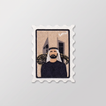 City skyline heritage stamp fabric patch with portrait