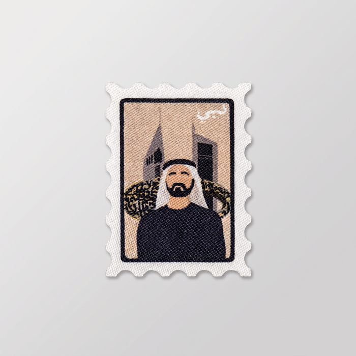 City skyline heritage stamp fabric patch with portrait