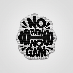 No Pain No Gain fabric patch with dumbbell icon