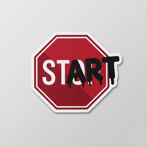 Start stop sign graffiti art wordplay patch