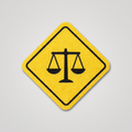 Yellow road sign patch with scales of justice icon