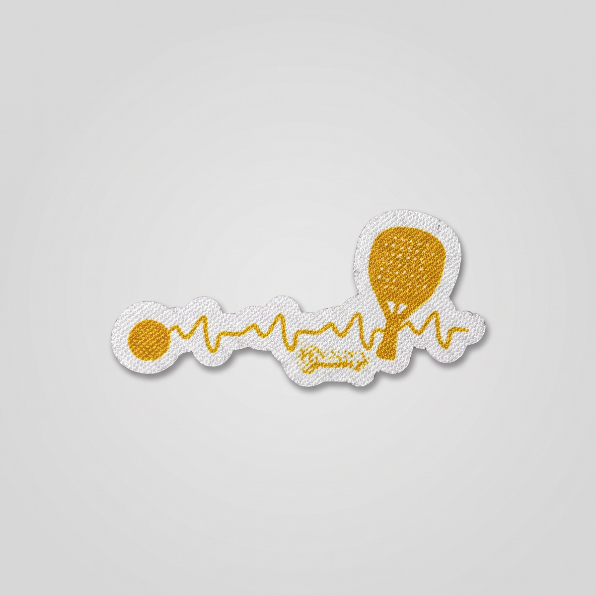 Gold padel racket and heartbeat pulse fabric patch