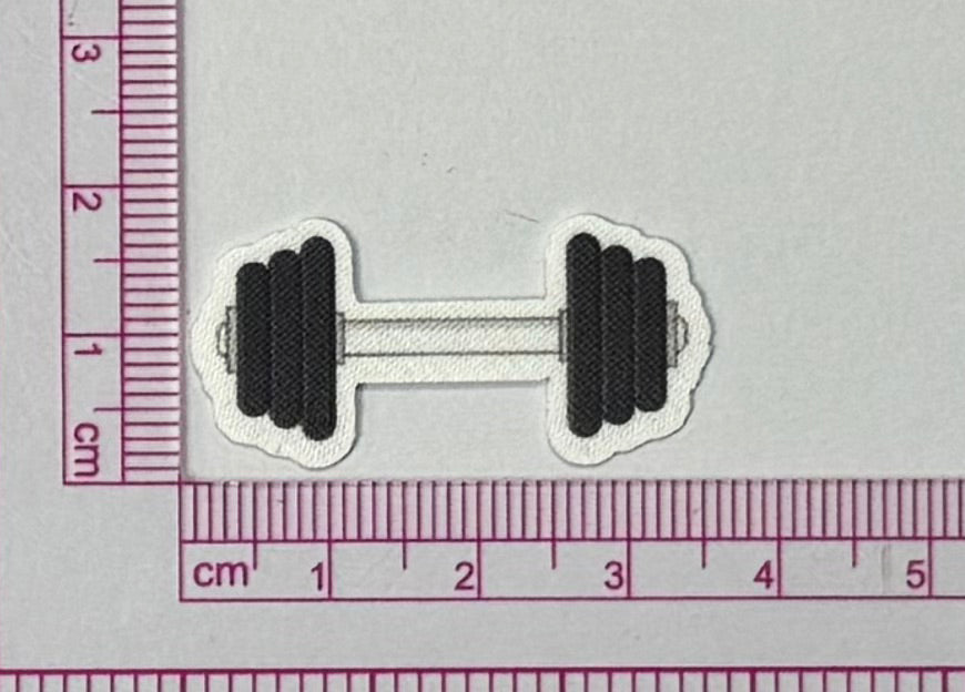 Dumbbell Icon Patch – Black & White Gym - with ruler for scale