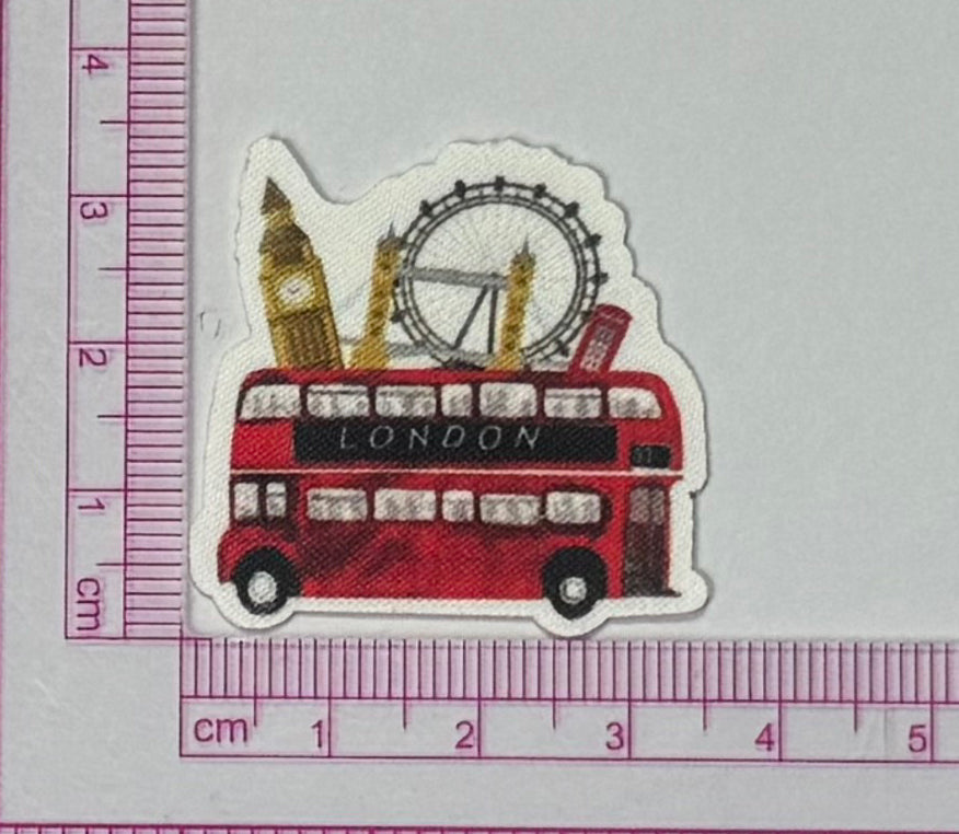 London Bus Patch – Big Ben & London Eye - with ruler for scale