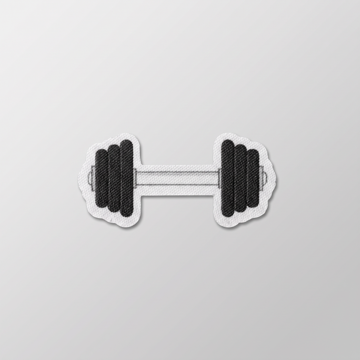 Black and white dumbbell icon fabric patch
