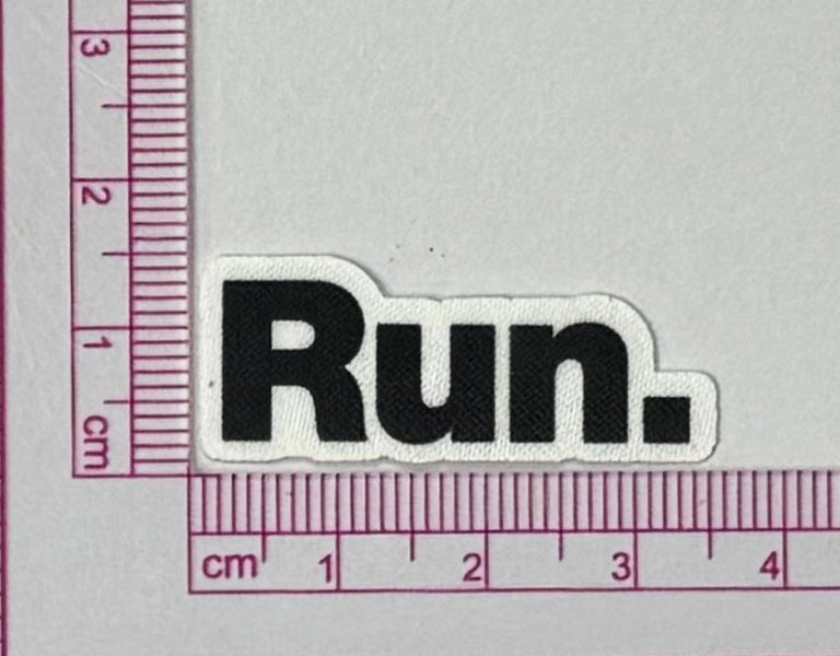 Run Minimalist Text Patch – Cream - with ruler for scale