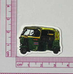 Tuk-Tuk Taxi Patch – Green & Yellow Auto Rickshaw - with ruler for scale