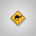 Yellow diamond road sign fabric patch with camel
