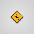 Yellow diamond road sign fabric patch with leaping deer