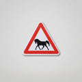 Red triangle road sign fabric patch with horse