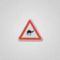 Red triangle road sign fabric patch with camel
